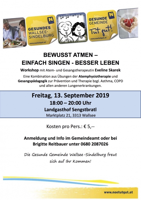 Vortrag und Workshop Wallsee-Sindelburg, COPD, DSA Eveline Skarek, Institut für Kunst- und Gesangstherapie